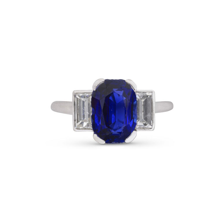Platinum Sapphire and Diamond Ring