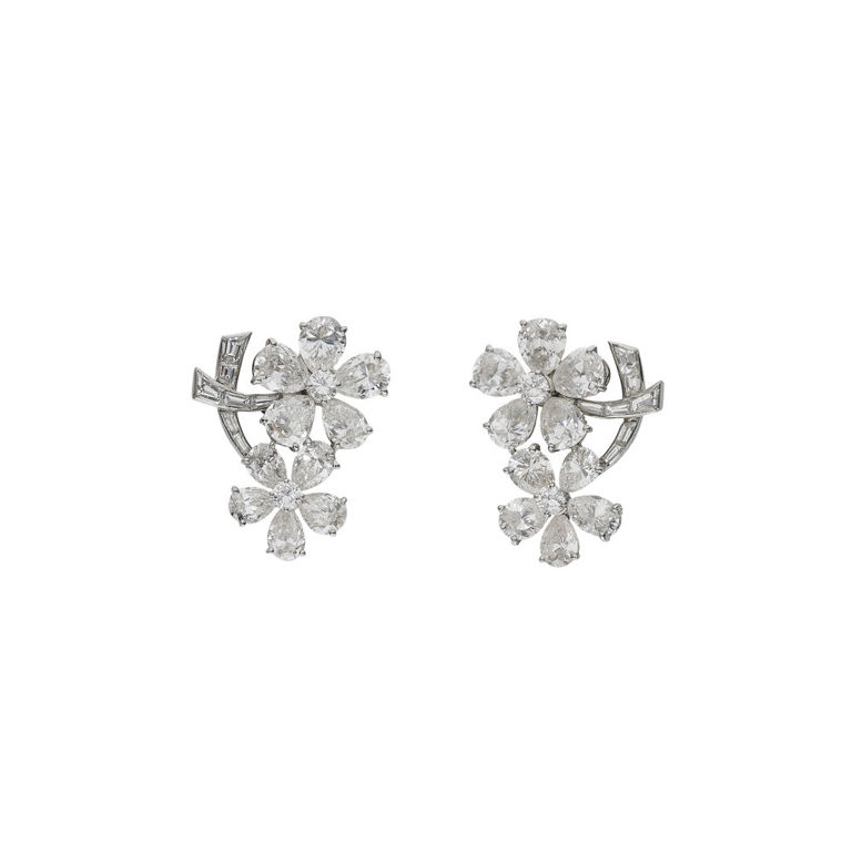 Platinum and 18k Gold Diamond Flower Earrings