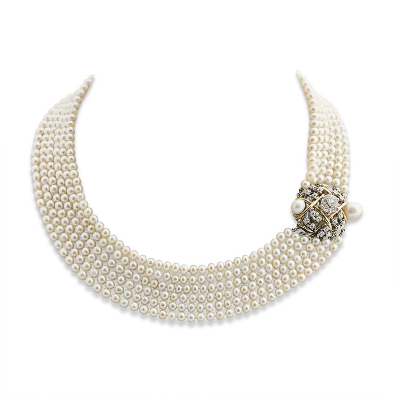 18k Gold Pearl and Diamond Necklace