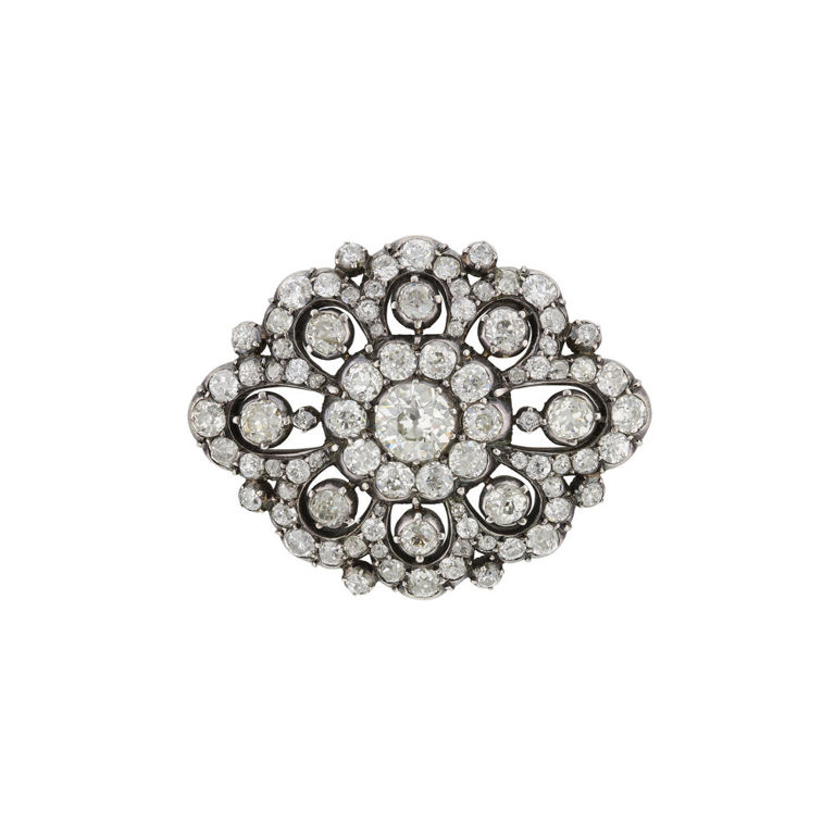 14k White Gold and Silver Diamond Brooch