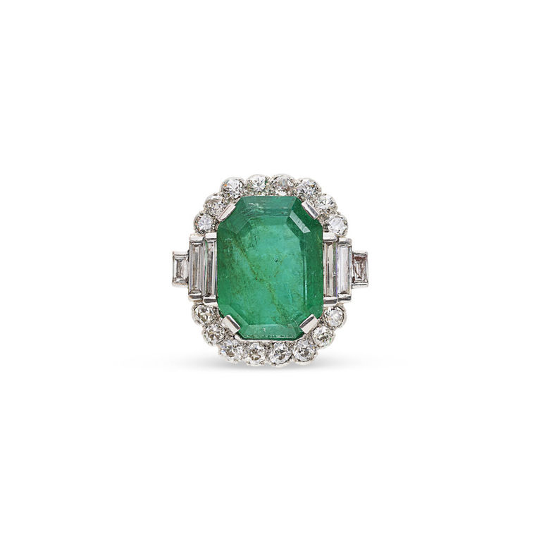 Platinum Emerald and Diamond Ring
