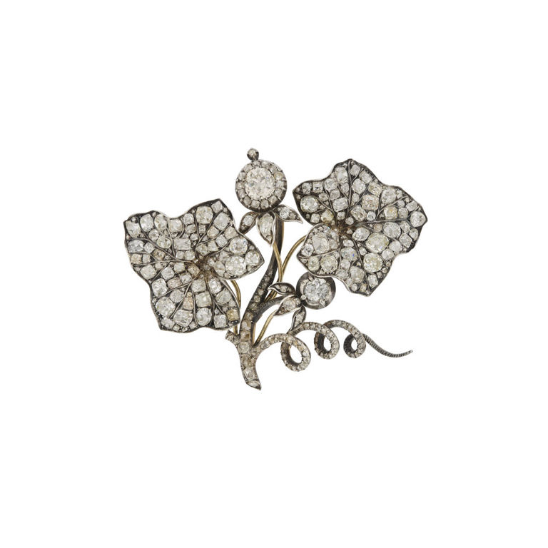 18k Yellow Gold and Silver Diamond Floral Brooch