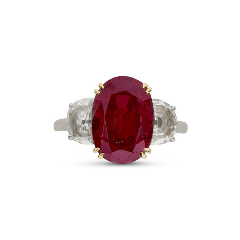Platinum and 18k Yellow Gold Ruby and Diamond Ring