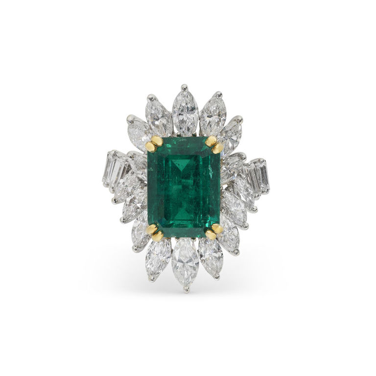 18k Yellow and White Gold Emerald and Diamond Ring