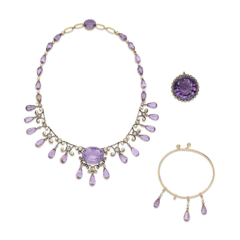18k Gold and Silver Gem-Set Jewelry Set