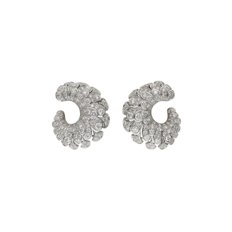 Platinum and 18k White Gold Diamond Loop Earrings