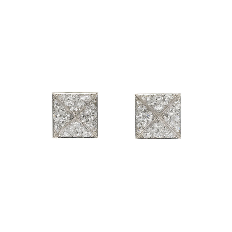 Platinum and 18k White Gold Diamond Clip Earrings