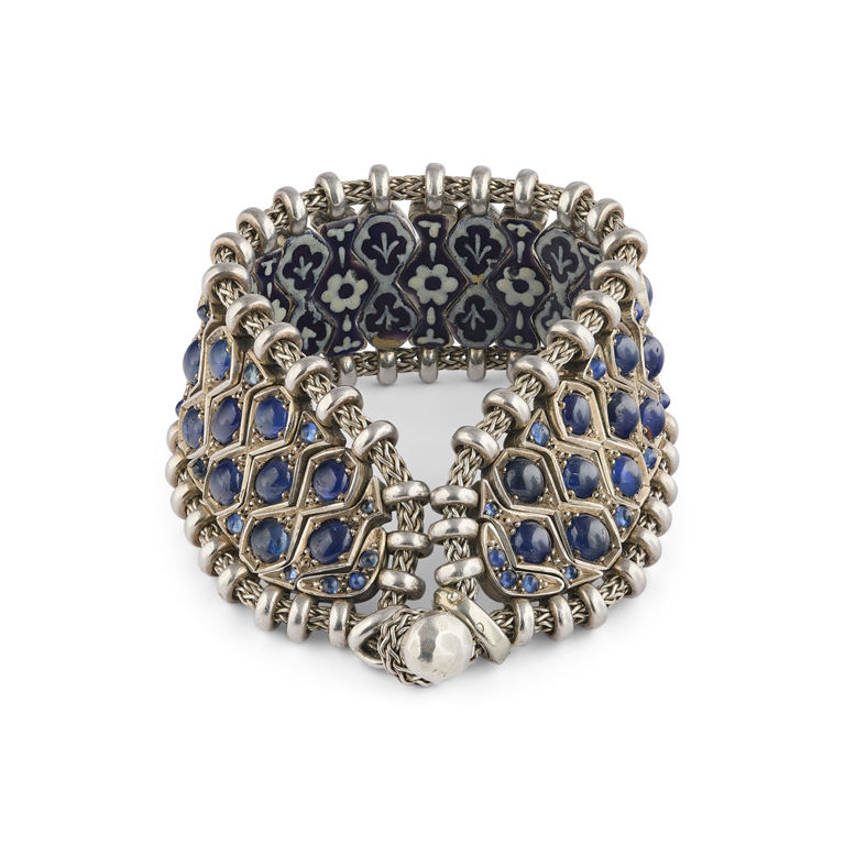 18k White Gold Sapphire and Enamel Bracelet