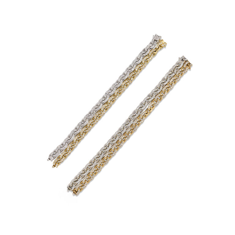 Two 18k Yellow and White Gold Diamond Bracelets