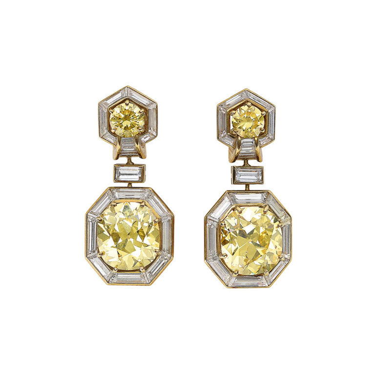 18k Yellow Gold Diamond Pendant Earrings