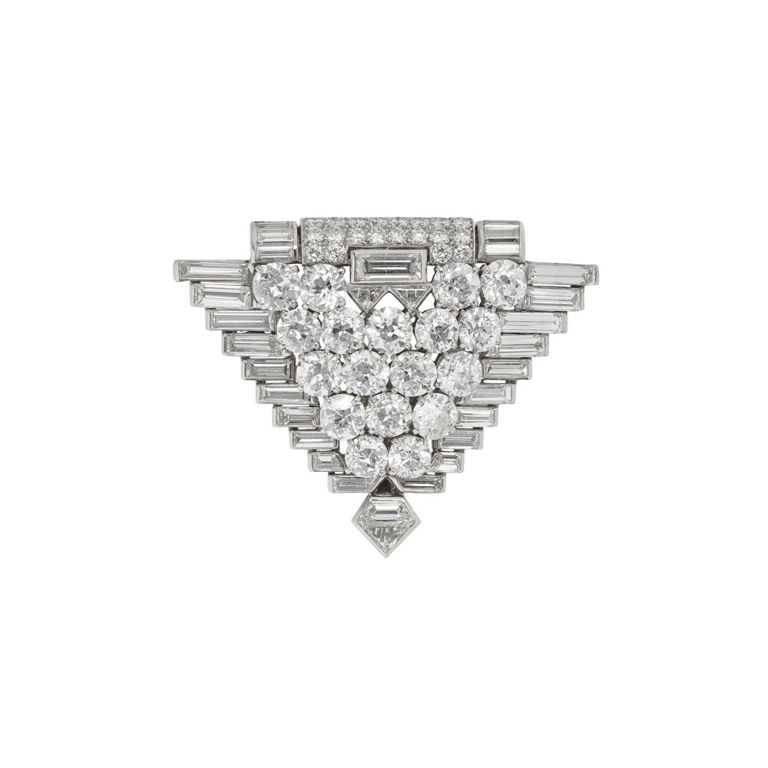 Platinum and 18k White Gold Diamond Clip Brooch