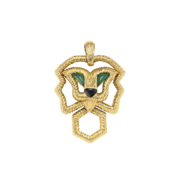 18k Yellow Gold Chrysoprase and Onyx Pendant