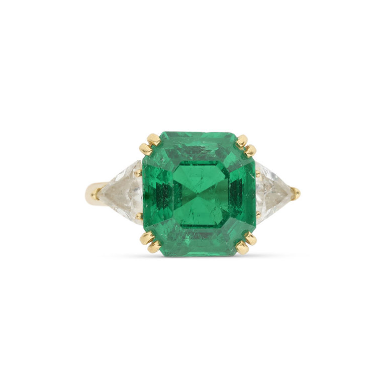 18k Yellow Gold Emerald and Diamond Ring