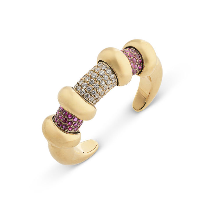 Gold and Silver Ruby and Diamond Cuff Bracelet