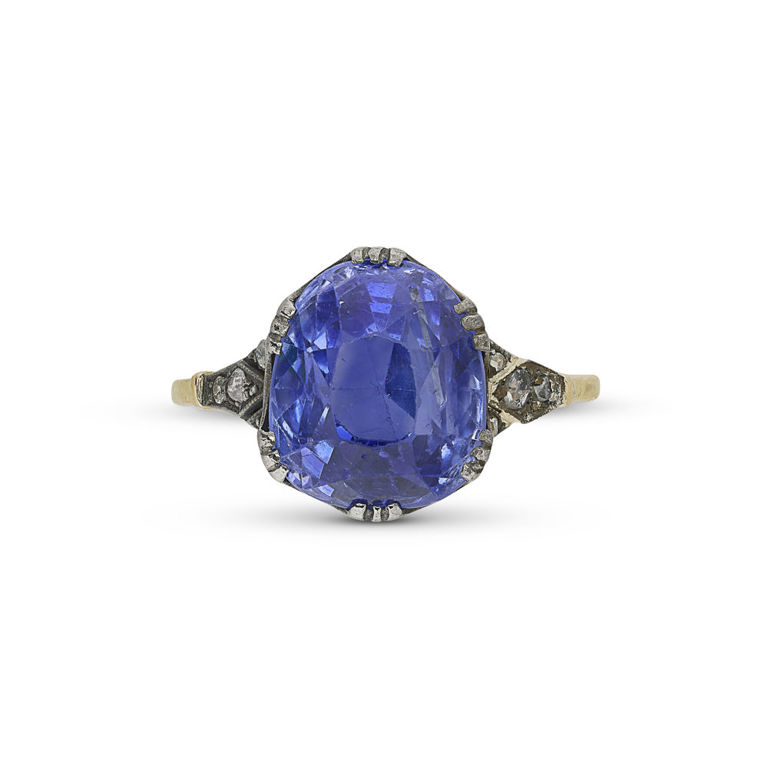 18k Bi-Color Gold Sapphire and Diamond Ring