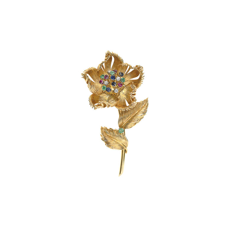 18k Yellow Gold Gem-Set Tremblant Flower Brooch