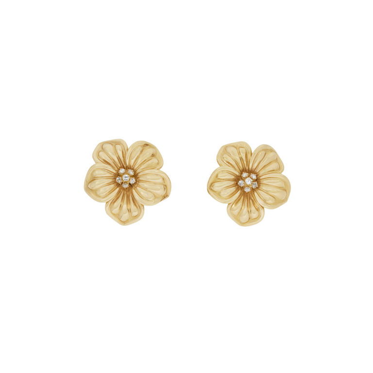18k Yellow Gold Diamond Flower Earrings