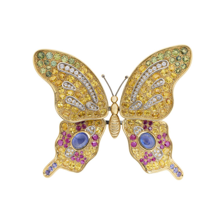 18k Gold Sapphire and Diamond Butterfly Brooch