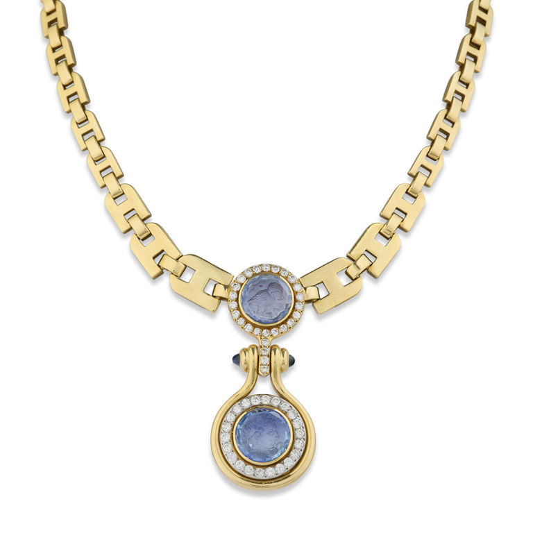 18k Gold Sapphire and Diamond Pendant Necklace