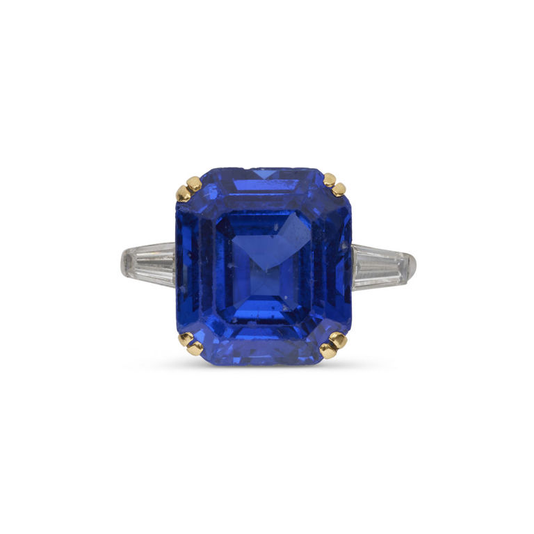 Platinum and 18k Gold Sapphire and Diamond Ring