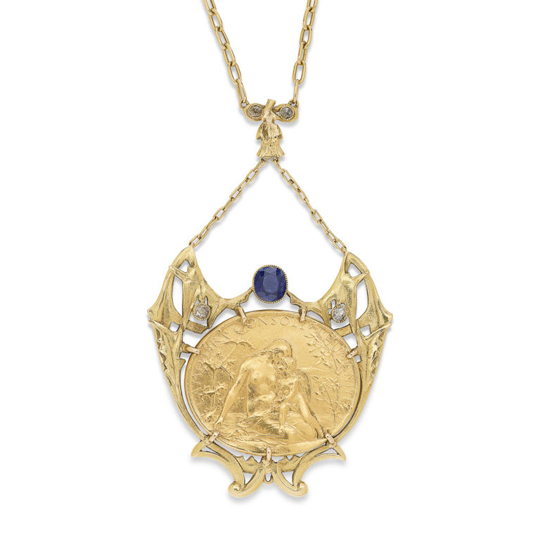18k Gold Sapphire and Diamond Pendant Necklace