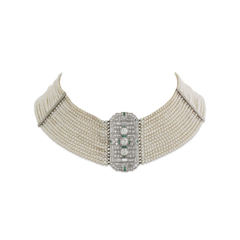 18k Gold and Platinum Gem-Set Choker Necklace