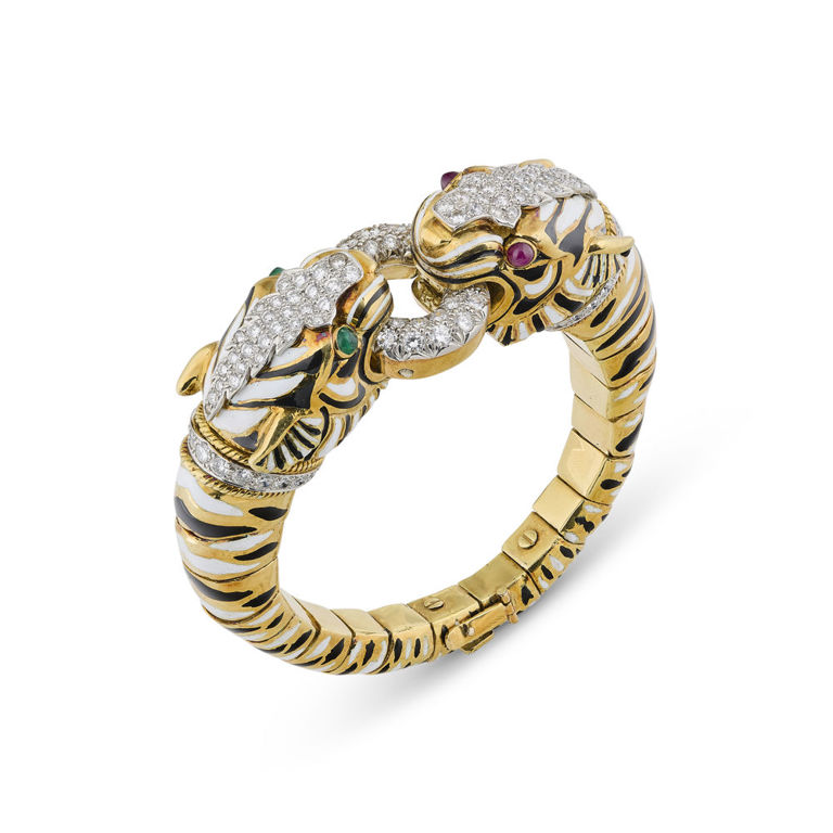 18k Gold and Platinum Gem-Set Flexible Bracelet