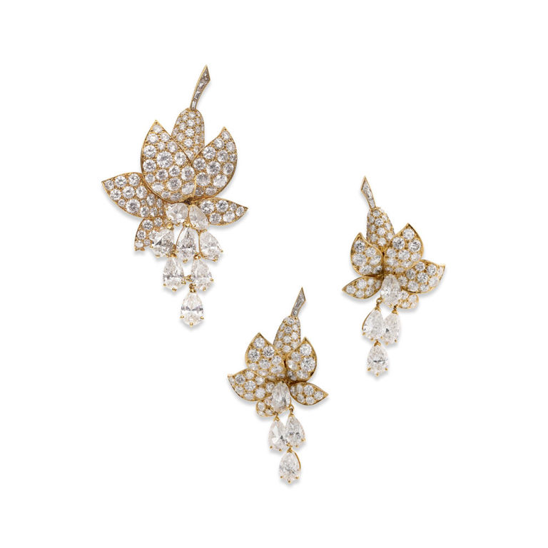 18k Yellow Gold Diamond Fuchsia Jewelry Set
