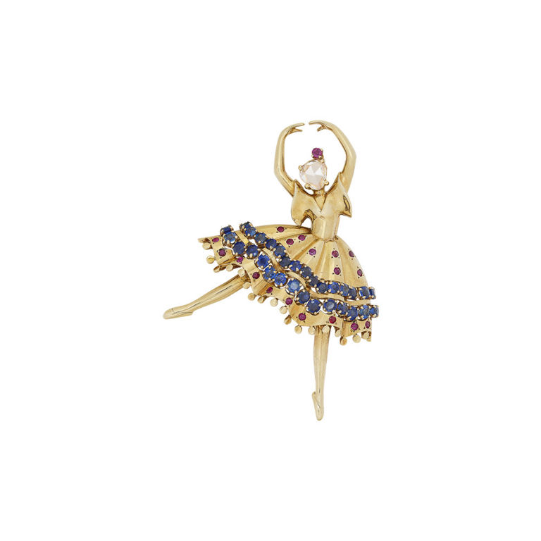 18k Yellow Gold Gem-Set Ballerina Brooch