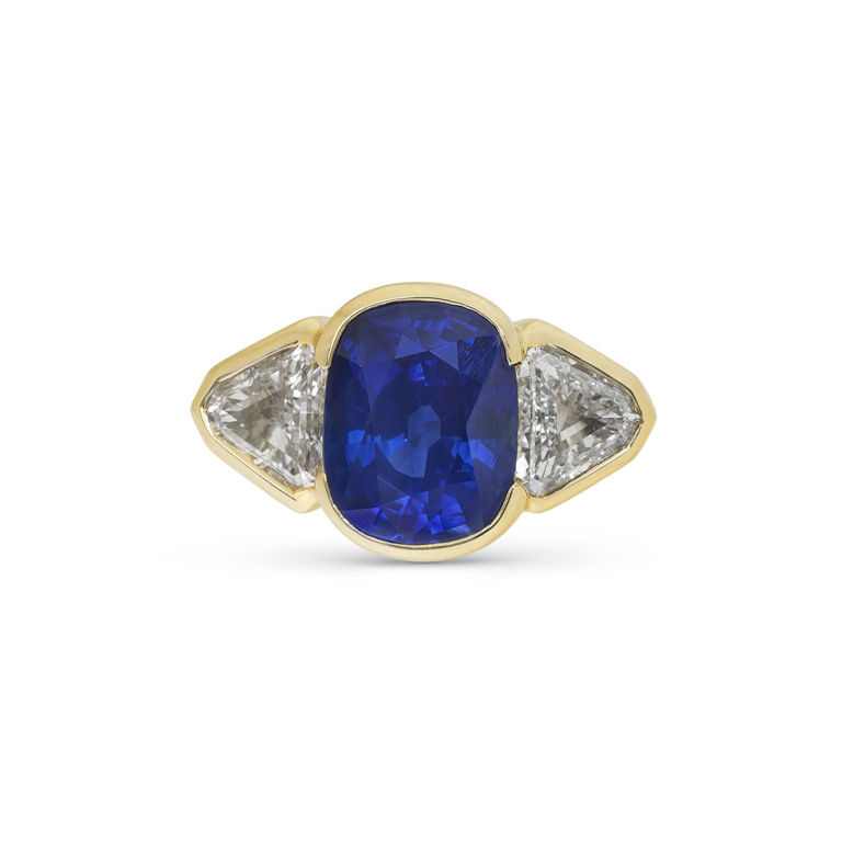 18k Yellow Gold Sapphire and Diamond Ring