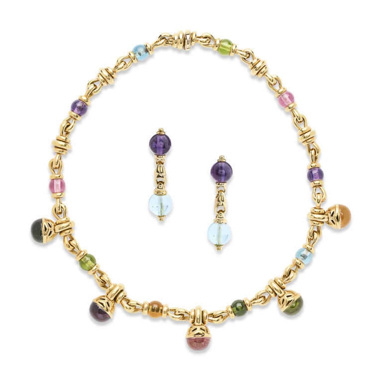 18k Yellow Gold Colored Gemstone Jewelry Set