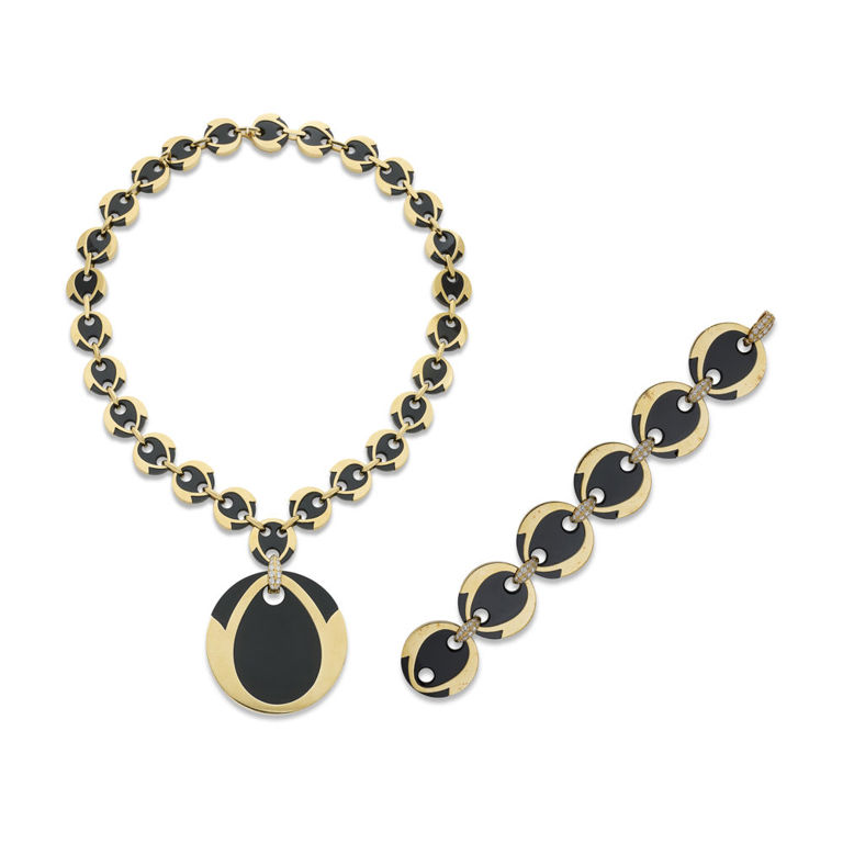 18k Yellow Gold Onyx and Diamond Jewelry Set