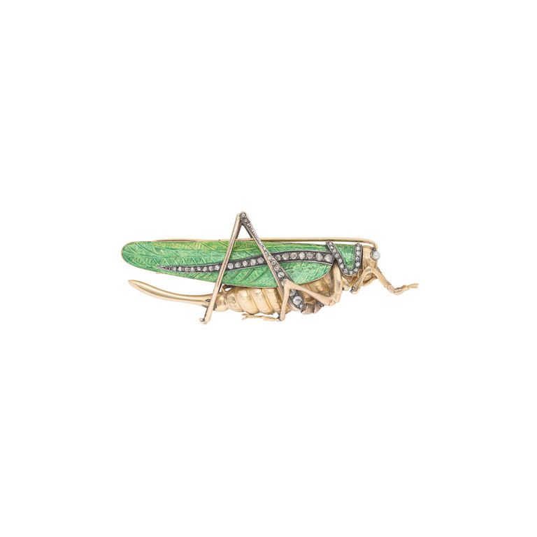 18k Yellow Gold Enamel, Pearl and Diamond Brooch