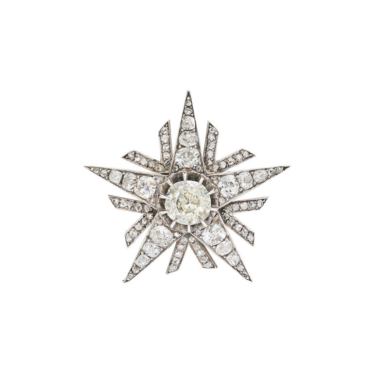 18k Yellow Gold and Platinum Diamond Star Pendant