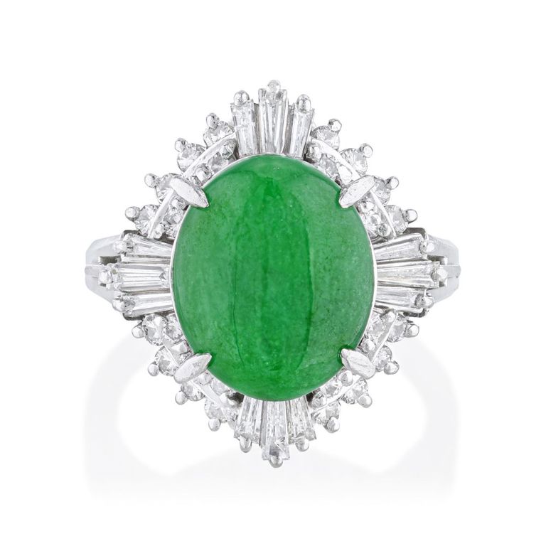 Platinum Jade and Diamond Ballerina Ring