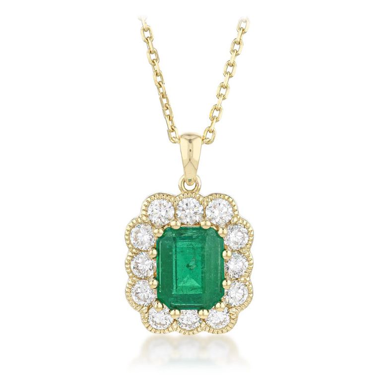18k Gold Colombian Emerald and Diamond Necklace