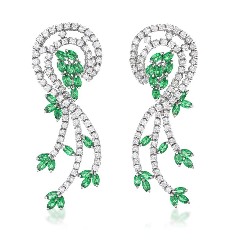 18k Gold Tsavorite and Diamond Earrings
