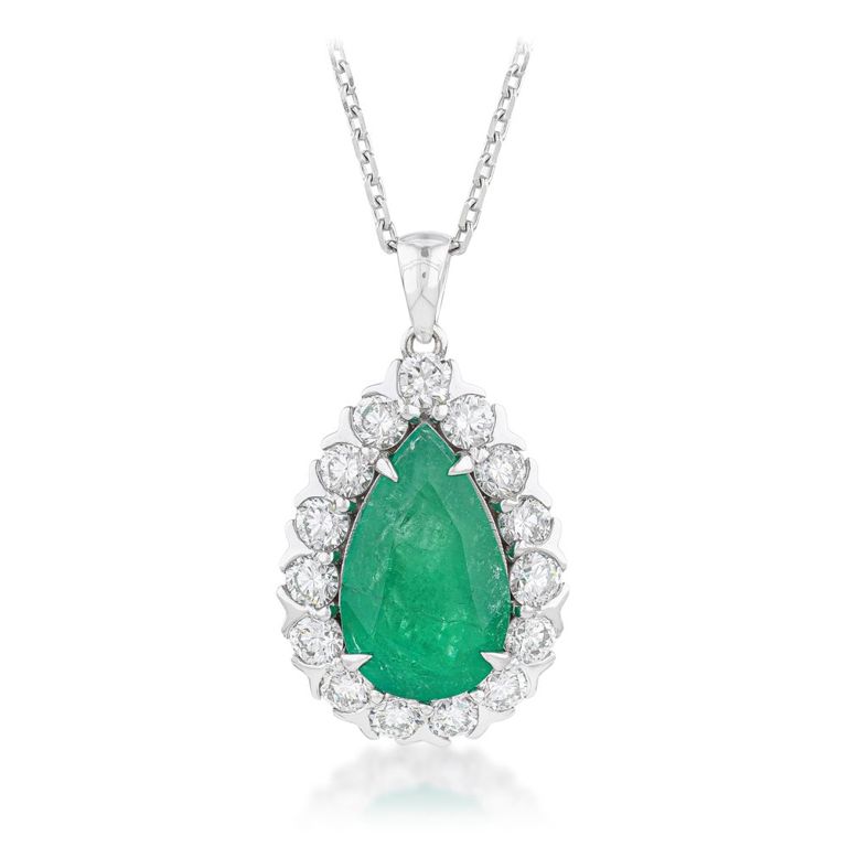 18k Gold Colombian Emerald and Diamond Necklace