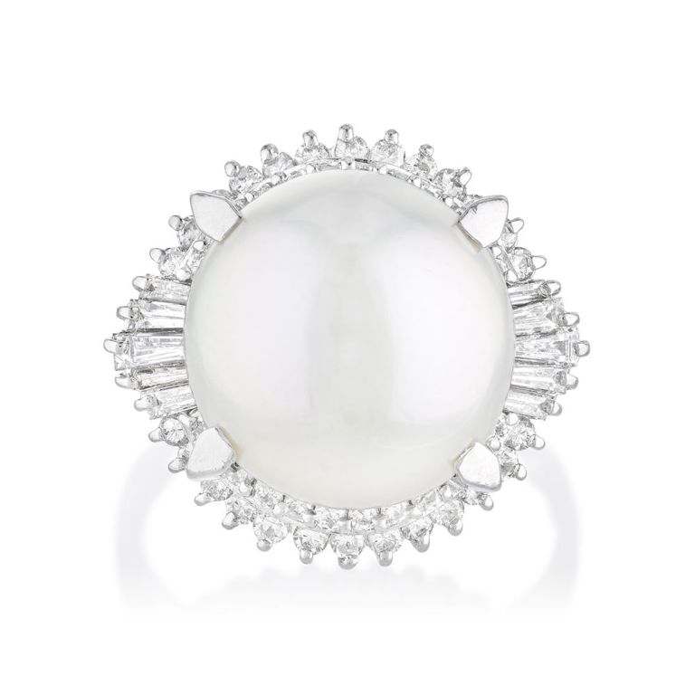 Platinum Pearl and Diamond Ring