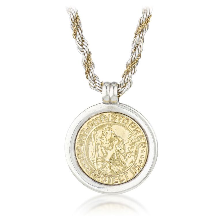 18k yellow gold and silver coin necklace
