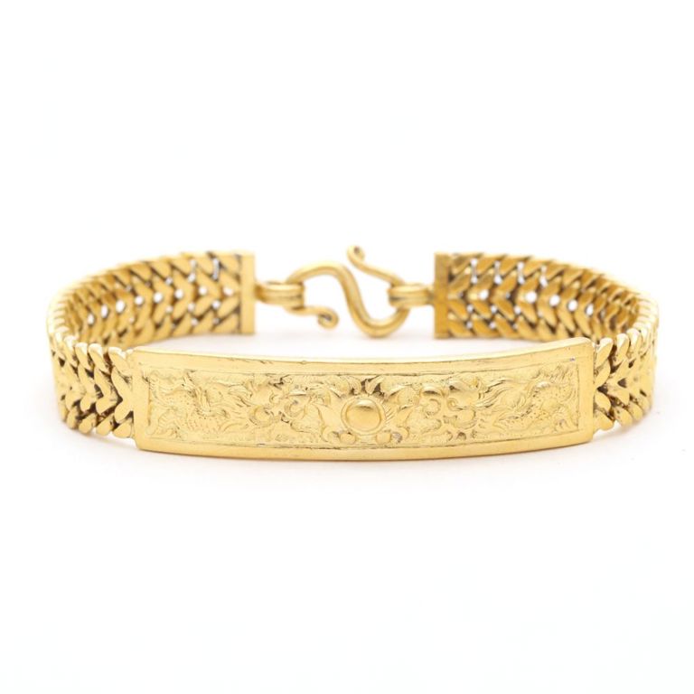 24k Yellow Gold Dragon Motif ID Bracelet