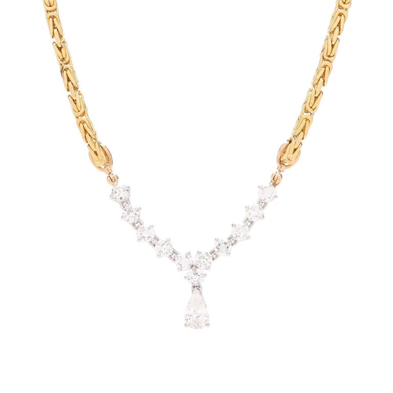 18k Gold and Platinum Diamond Byzantine Necklace
