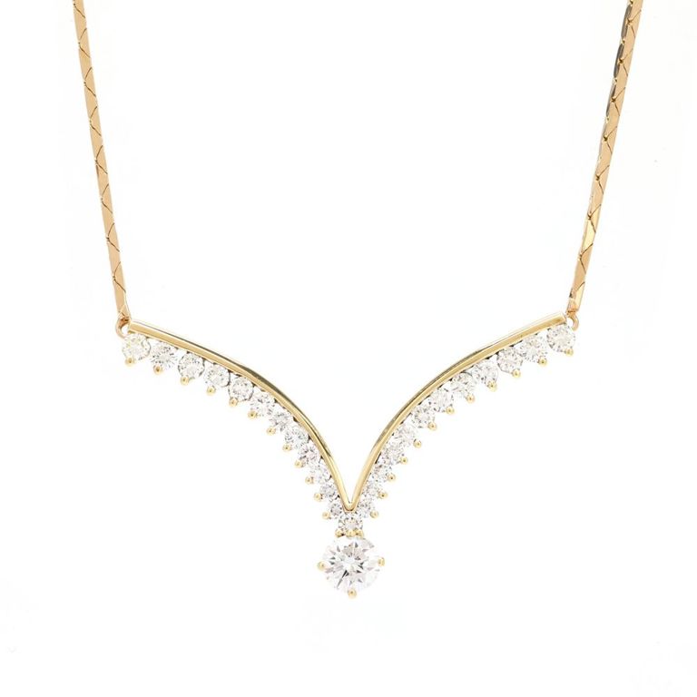 14k Yellow Gold Diamond V Necklace