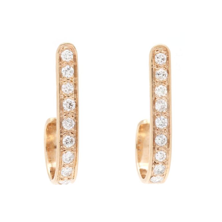 14k Yellow Gold Diamond J Hoop Earrings