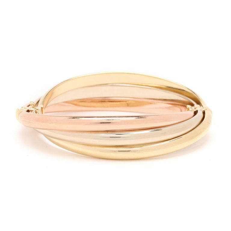14k Tri-Color Gold Three-Row Bangle Bracelet
