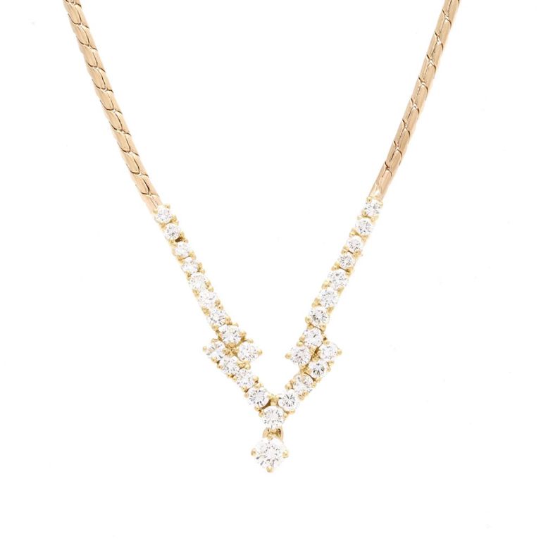Gold and Diamond V Design Necklace