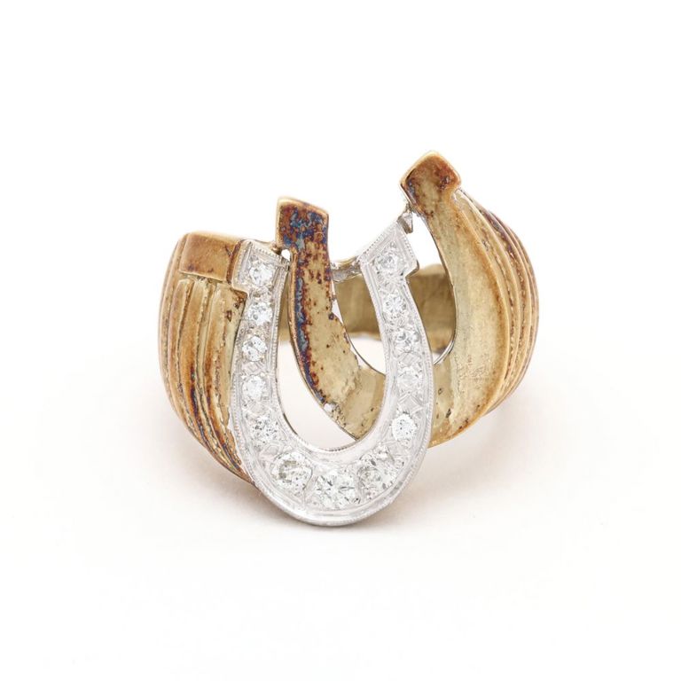 14k Bi-Color Gold Diamond Horseshoe Ring