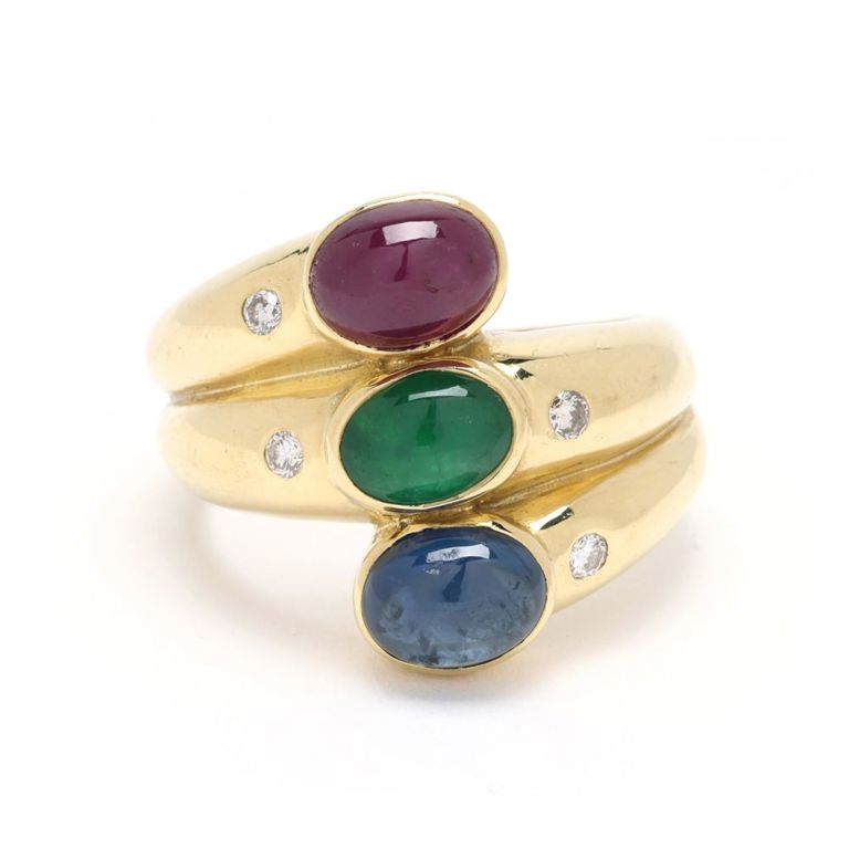 Gold and Gem-Set Stacked Design Ring