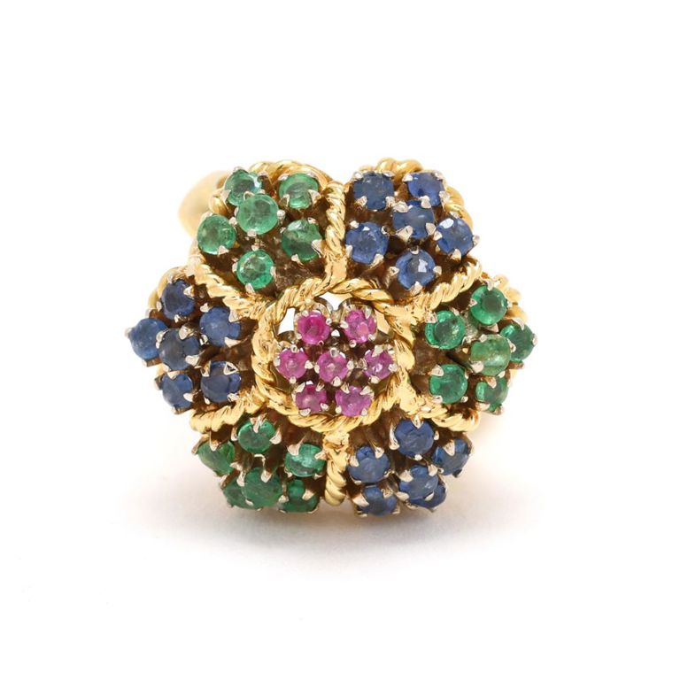 Gold and Gem-Set Dome Ring