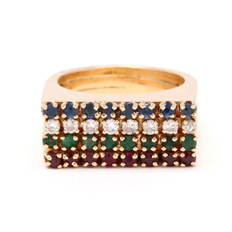 Gold and Gem-Set Stacked Ring